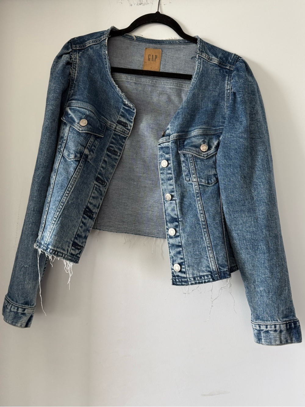 GAP Light Blue Denim Jacket with Leather Logo Patch